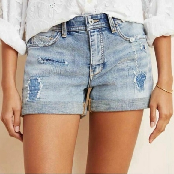 Anthropologie Pants - Anthropologie Pilcro Women's Distressed Patchwork Slim Boyfriend‎ Denim Shorts